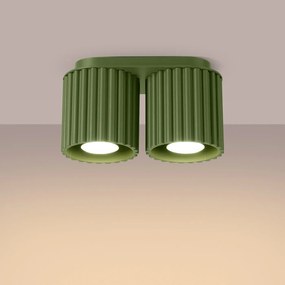 Plafon dwupunktowy AURA 2 zielony oliwkowy GU10 ryflowany SOLLUX  LIGHTING