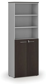 Szafa biurowa kombinowana PRIMA GRAY, drzwi na 3 poziomach, 2128 x 800 x 420 mm, szary/wenge