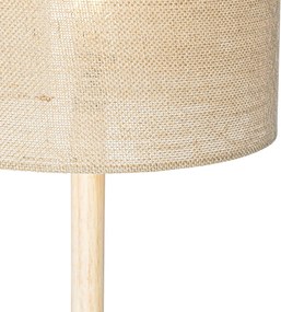 Smart Wooden Floor Lamp with Natural Linen Shade 32 cm incl. Wifi A60 - Mels