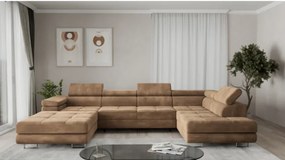 Narożnik wypoczynkowy z rozkładaną funkcją spania - Aspen U, jasny brąz - Monolith 09, prawy