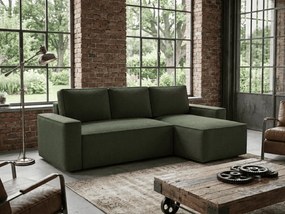Rozkładana obustronna sofa narożna w kształcie L SMART BOUCLE 232x143 cm, ciemnozielona