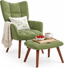 Jasnozielony pikowany fotel wypoczynkowy z podnóżkiem K4-S70