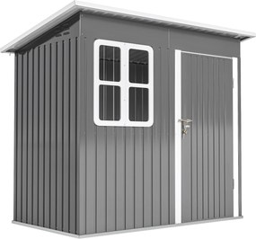 Outsunny Domek Ogrodowy ze Stalową Konstrukcją, z Oknem i Zamkiem, do Ogrodu i Tarasu, 221Dł x 133Szer x 190Wys cm, Szary