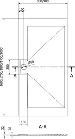 Mexen Egon brodzik prostokątny SMC 200 x 80 cm, biały - 4R108020