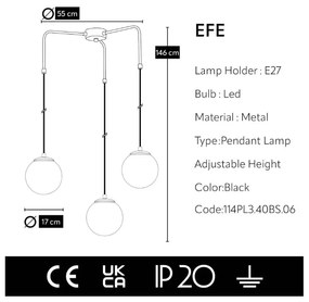 Czarna lampa wisząca Squid Lighting Efe, wys. 100 cm