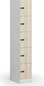 Szafka skrytkowa S1, 5 schowków, 1850 x 300 x 500 mm, zamek mechaniczny z kodem, drzwi laminowane, dąb naturalny