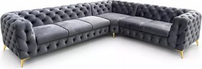 (Wyprzedaż) Nowoczesny tapicerowany narożnik Chesterfield Moet w stylu glamour 323x262, tkanina Amor Velvet 21 szary