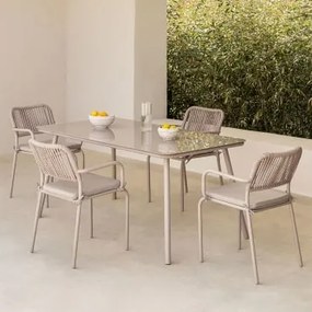 Zestaw Stół Prostokątny 160x90 Cm I 4 Sztaplowane Krzesła Ogrodowe Z Aluminium Arhiza Mokka Brąz - Sklum