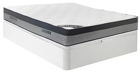 Zestaw 160 x 200 cm biały stelaż ze skrzynią  + materac hybrydowy z 7-strefowymi kieszeniami sprężynowymi i pianką z pamięcią kształtu gr. 30 cm - ILYROS od YSMÉE