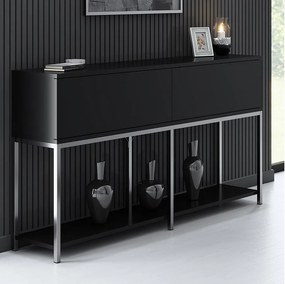 Komoda – 150 cm x 80 cm x 30 cm – Czarno-srebrna – Płyta wiórowa