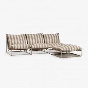 Modułowa Sofa Ogrodowa 3-częściowa Z Pufem Rozkładanym Amaro Kremowa Tapioca - Mokka Brąz - Sklum