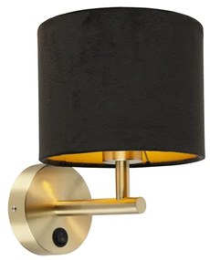 Klasyczna lampa ścienna złota z czarnym aksamitnym kloszem - Combi