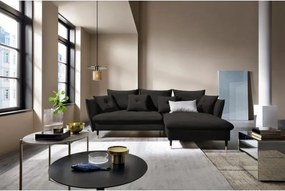 Narożnik GLAM Prawostronny z funkcją spania, zestaw z poduszkami wolnostojący tkanina RIVIERA 100 Czarny DOMO HOME