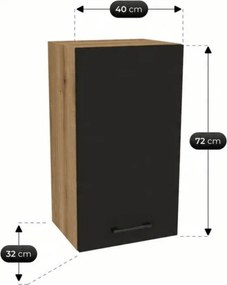 Zestaw Mebli Kuchennych MODERN 170 cm Czarny/Dąb Loftowy