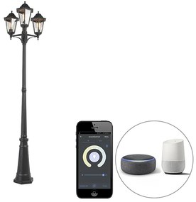 Zewnetrzna Inteligentna latarnia zewnętrzna czarna 3-światłowa z Wi-Fi ST64 - New Orleans Rustykalny / Vintage Oswietlenie zewnetrzne