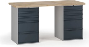Stół warsztatowy G7, blat bukowy, 2000 x 800 x 840 mm, 2x kontener, 10x szuflada, grafitowy