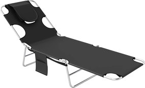 Outsunny Leżak ogrodowy, fotel leżak z wyściełanym otworem na twarz, leżanka masująca do użytku zewnętrznego, kieszeń boczna, tkanina, metal, czarny | Aosom PL