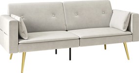 HOMCOM 2-osobowa sofa do spania, regulowane oparcie, miękkie poduszki, pokrycie w wyglądzie aksamitu, do salonu, pokoju gościnnego, Beżowy | Aosom PL
