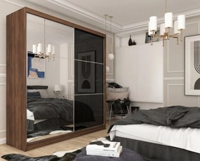 Szafa Przesuwna VITALE 200 cm z Lustrem Szafa Dwudrzwiowa z Szufladami Orzech