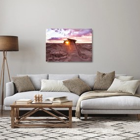 Obraz na szkle - zachód słońca na pustyni (70x50 cm)
