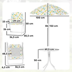 AIYAPLAY Zestaw siedzisk dla dzieci - składane krzesła i stół z regulowanym parasolem, Wzór tęczy, Biały