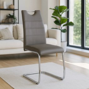 Krzesło Tapicerowane LOPEZ Szare Na Płozach Ekoskóra Nowoczesne