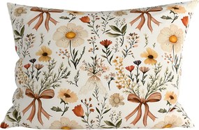 Polibawełniana poszewka na poduszkę FLORAL RIBBON POLY 70x90 cm, kremowy