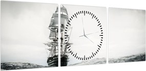 Obraz - Statek płynący po oceanie (z zegarem) (90x30 cm)