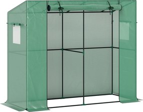 Outsunny Mini szklarnia przyścienna z rolowanymi drzwiami i siatkowymi oknami, odporna na UV, do roślin, sadzonek i kwiatów, zielona | Aosom PL