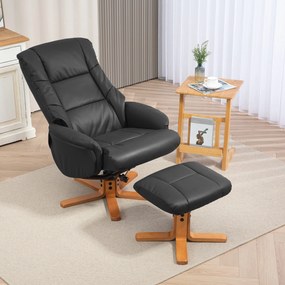 HOMCOM Fotel Wypoczynkowy z Podnóżkiem, Funkcja Leżenia, Pokrycie ze Skóry Ekologicznej, do 150 kg, 71 x 84 x 102 cm, Czarny