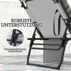 Outsunny Składany leżak ogrodowy z daszkiem, materacem, regulowanym oparciem w 4 pozycjach, Jasnoszary