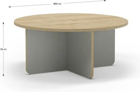 Jasnozielony/w naturalnym kolorze okrągły stolik z blatem w dekorze dębu ø 80 cm Hillary – Marckeric