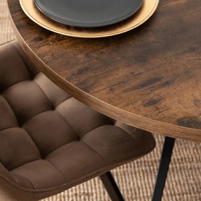 Zestaw Stół Okrągły Rozkładany LUKAS 100-250 cm Dąb Rustykalny/Czarny i 4 Krzesła Tapicerowane RICK Brązowe Welurowe Nowoczesne