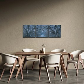 Obraz lasu we mgle (z zegarem) (90x30 cm)