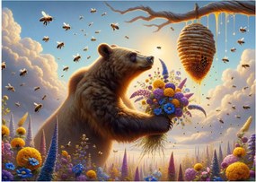 Obraz na szkle - Niedźwiedź i pszczoły (70x50 cm)