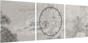 Obraz - Chiński krajobraz (z zegarem) (90x30 cm)