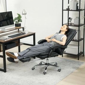 Vinsetto Fotel biurowy z funkcją masażu, z podnóżkiem, regulowany, 64 cm x 70 cm x 118 cm, Czarny