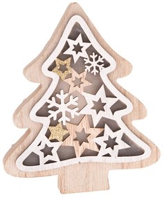 Drewniane drzewko z lampką LED Stellar, 13 x 15,5x 3 cm