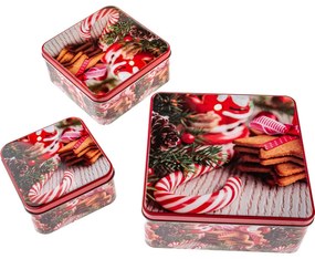 Zestaw 3 kwadratowych blaszanych pojemników nacukierki