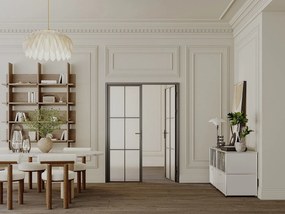 Drzwi kompletne 2-skrzydłowe z aluminium i matowego szkła - 2 x wys. 204 x szer. 73 cm - Czarny - SEROTO