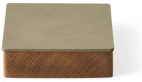 Zielono-naturalny drewniany/ze skóry ekologicznej pojemnik dekoracyjny z pokrywką 11x11x3,5 cm Square Nupo – LIND DNA