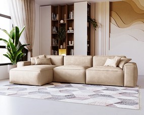 Emporius Figo narożnik w kształcie L - narożnik w nowoczesnym stylu bez pojemnika - prawostronny, tkanina aksamitna, beżowy (Whisper 2)