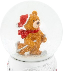 Kula śnieżna, miś na nartach, Ø 8 cm