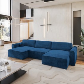 Masseno Narożnik FENTO z funkcją spania i pojemnikiem na pościel Narozniki U, Rozkładana sofa - Niebieski, MONOLITH 77