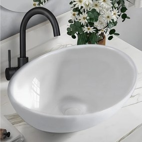 Umywalka łazienkowa NETTLIFE, owalna umywalka nablatowa z efektem lotosu, biała