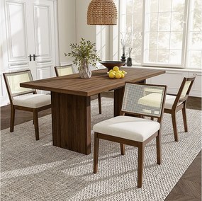 Zestaw 4 krzeseł do jadalni z litego drewna z oparciami z rattanu - 48 x 61 x 78,5 cm - Styl nowoczesny - len - brązowy