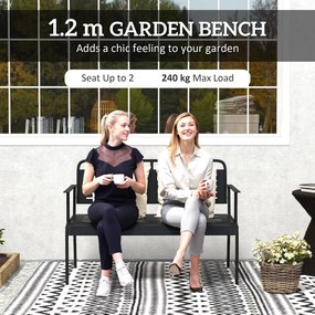 Outsunny Ławka Ogrodowa 2-osobowa, Odporna na Wodę z Oparciem i Podłokietnikami 121 x 64 x 84cm, Czarna