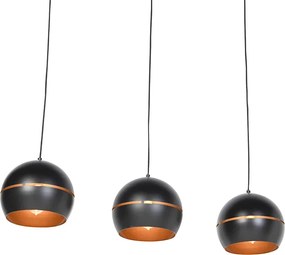 Designerska lampa wisząca czarna ze złotym wnętrzem 3-światłowa - Buell