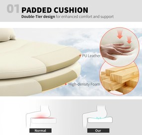 HOMCOM Fotel biurowy bez podłokietników z pokryciem ze sztucznej skóry, fotel biurowy z kółkami, dodatkowa poduszka, regulowany, obrotowy, beżowy