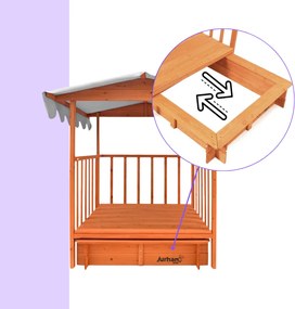 Piaskownica z werandą HAPPY, lita sosna 130 x 130 x 143 cm, brązowo szary Jurhan